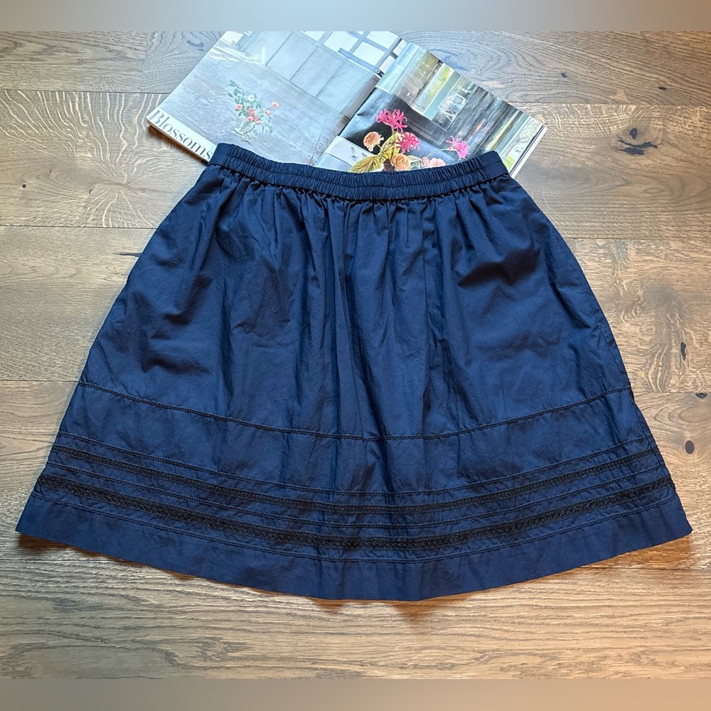 Madewell Skater Elastic Waistband Lined 100% Cotton Skirt In Navy Blue Size S